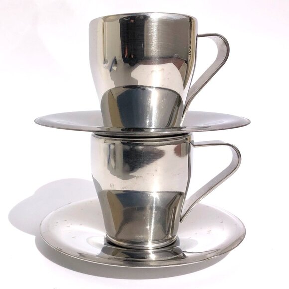 Breville Cafe Roma Stainless Insulated Espresso Cups and Saucers set of 2 coffee - Picture 7 of 7